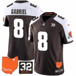 Men's Cleveland Browns #32 Jim Brown Memorial & Home Patch Vapor Limited Jersey All Stitched Dillon Gabriel