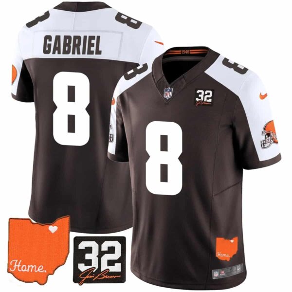 Men's Cleveland Browns #32 Jim Brown Memorial & Home Patch Vapor Limited Jersey All Stitched Dillon Gabriel