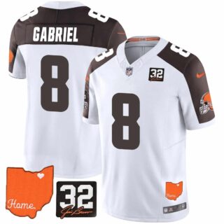 Men's Cleveland Browns #32 Jim Brown Memorial & Home Patch Vapor Limited Jersey All Stitched Dillon Gabriel #8
