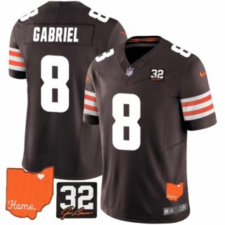Men's Cleveland Browns #32 Jim Brown Memorial & Home Patch Vapor Limited Jersey All Stitched Dillon Gabriel 8