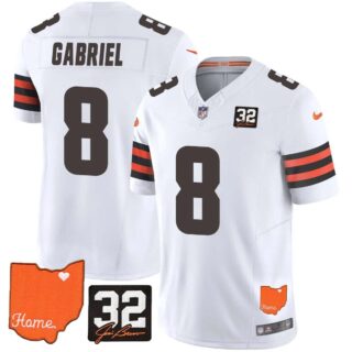 Men's Cleveland Browns #32 Jim Brown Memorial & Home Patch Vapor Limited Jersey All Stitched Dillon Gabriel 8