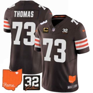 Men's Cleveland Browns #32 Jim Brown Memorial & Home Patch Vapor Limited Jersey All Stitched Joe Thomas73