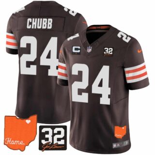 Men's Cleveland Browns #32 Jim Brown Memorial & Home Patch Vapor Limited Jersey All Stitched Nick Chubb 24