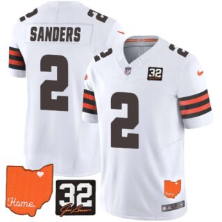 Men's Cleveland Browns #32 Jim Brown Memorial & Home Patch Vapor Limited Jersey All Stitched Shedeur Sanders #2