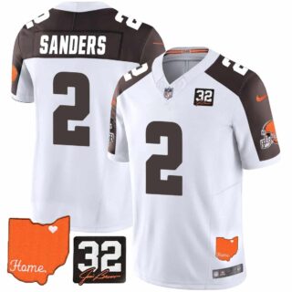 Men's Cleveland Browns #32 Jim Brown Memorial & Home Patch Vapor Limited Jersey All Stitched Shedeur Sanders #2