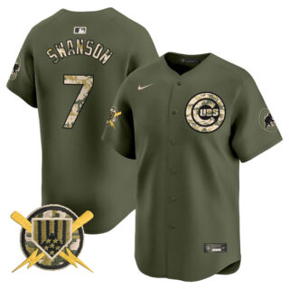 Men's Chicago Cubs #7 Dansby Swanson Green Armed Forces Day Vapor Limited Stitched Baseball Jersey