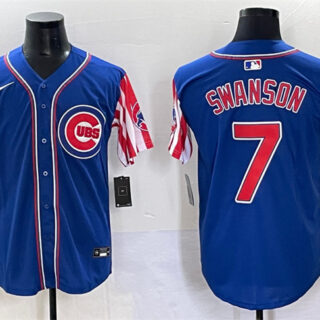 Men's Chicago Cubs #7 Dansby Swanson Royal 2025 Independence Day Vapor Premier Limited Stitched Baseball Jersey