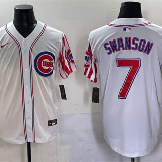 Men's Chicago Cubs #7 Dansby Swanson White 2025 Independence Day Vapor Premier Limited Stitched Baseball Jersey