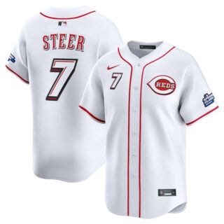 Men's Cincinnati Reds #7 Spencer Steer White 2025 Speedway Classic Home Limited Stitched Baseball Jersey