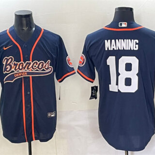 Men's Denver Broncos #18 Peyton Manning Navy Cool Base Stitched Baseball Jersey