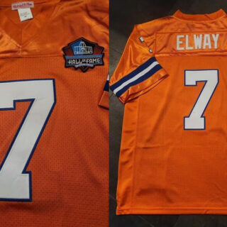 Men's Denver Broncos #7 John Elway Orange Hall of Fame Patch Stitched Football Jersey