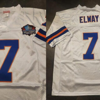 Men's Denver Broncos #7 John Elway White Hall of Fame Patch Stitched Football Jersey