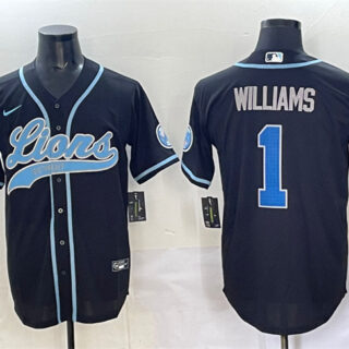 Men's Detroit Lions #1 Jameson Williams Black Stitched Baseball Jersey