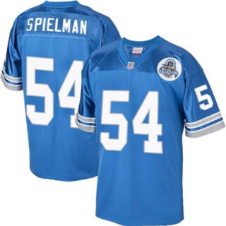 Men's Detroit Lions #54 Chris Spielman Blue 1993 Throwback Stitched Jersey
