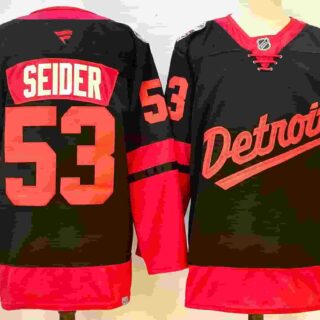 Men's Detroit Red Wings #53 Moritz Seider black Red 2024-25 Stitched Jersey
