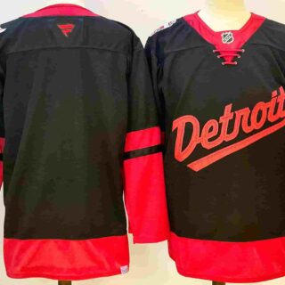 Men's Detroit Red Wings black Red 2024-25 With C Patch Stitched Jersey