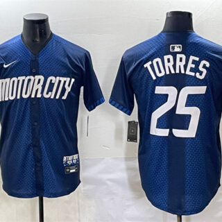 Men's Detroit Tigers #25 Gleyber Torres Navy City Connect Cool Base Limited Stitched Jersey