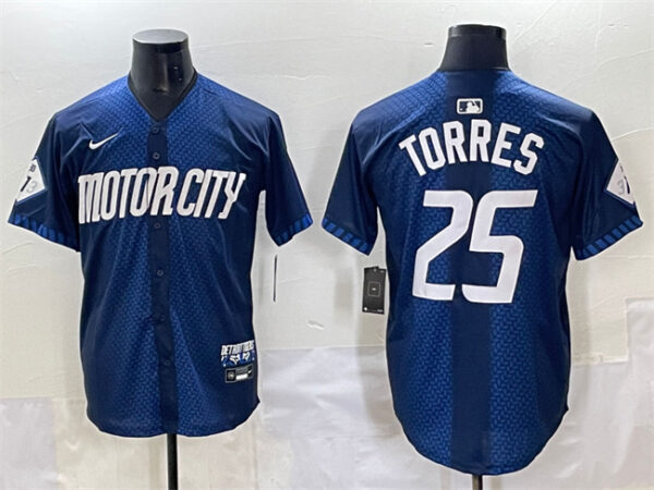 Men's Detroit Tigers #25 Gleyber Torres Navy City Connect Cool Base Limited Stitched Jersey