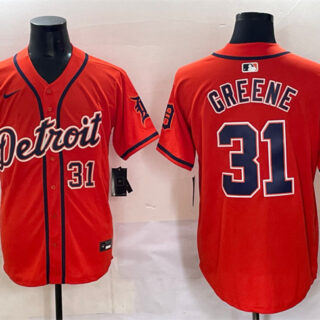 Men's Detroit Tigers #31 Riley Greene Orange With Patch Vapor Premier Limited Stitched Baseball Jersey