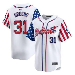 Men's Detroit Tigers #31 Riley Greene White 2025 Independence Day Vapor Premier Limited Stitched Baseball Jersey