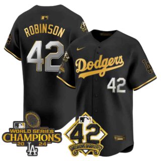 Men's Dodgers 2024 World Series Champions & Jackie Robinson Patch Vapor Premier Limited Jersey All Stitched Jackie Robinson #42
