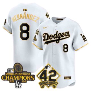 Men's Dodgers 2024 World Series Champions & Jackie Robinson Patch Vapor Premier Limited Jersey All Stitched Kike Hernandez #8