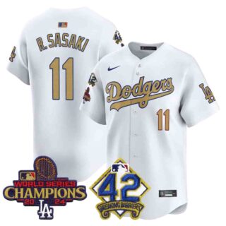 Men's Dodgers 2024 World Series Champions & Jackie Robinson Patch Vapor Premier Limited Jersey All Stitched Roki Sasaki