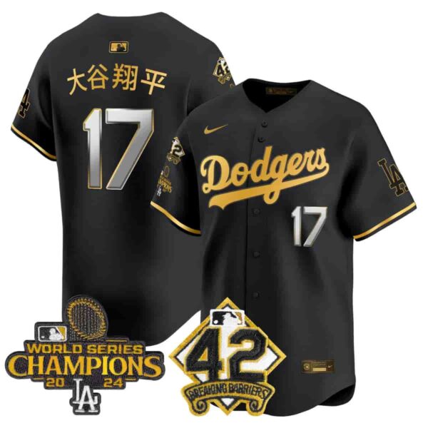 Men's Dodgers 2024 World Series Champions & Jackie Robinson Patch Vapor Premier Limited Jersey All Stitched Shohei Ohtani (Kanji) #17