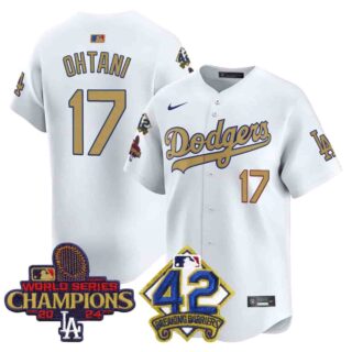 Men's Dodgers 2024 World Series Champions & Jackie Robinson Patch Vapor Premier Limited Jersey All Stitched Shohei Ohtani