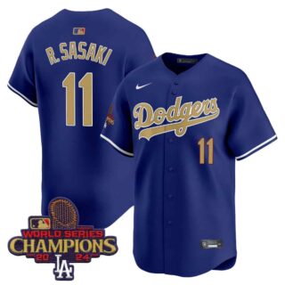 Men's Dodgers 2025 Gold Vapor Premier Limited Jersey All Stitched Royal Roki Sasaki #11