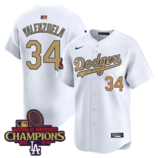 Men's Dodgers 2025 Gold Vapor Premier Limited Jersey All Stitched White Fernando Valenzuela #34