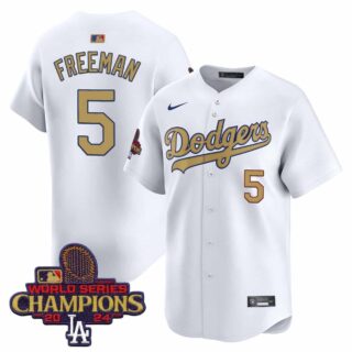 Men's Dodgers 2025 Gold Vapor Premier Limited Jersey All Stitched White Freddie Freeman #5