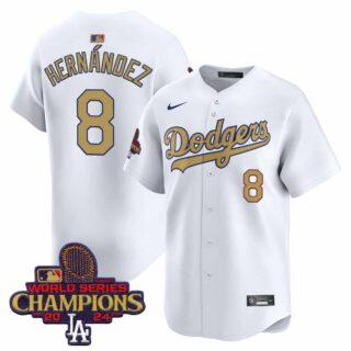 Men's Dodgers 2025 Gold Vapor Premier Limited Jersey All Stitched White Kike Hernandez #8