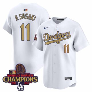 Men's Dodgers 2025 Gold Vapor Premier Limited Jersey All Stitched White Roki Sasaki #11
