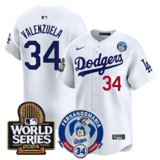 Men's Dodgers Fernando Valenzuela & 2024 World Series Patch Vapor Premier Limited Jersey V3 All Stitched Fernando Valenzuela #34