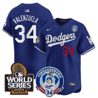Men's Dodgers Fernando Valenzuela & 2024 World Series Patch Vapor Premier Limited Jersey V3 All Stitched Fernando Valenzuela #34