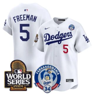 Men's Dodgers Fernando Valenzuela & 2024 World Series Patch Vapor Premier Limited Jersey V3 All Stitched Freddie Freeman #5