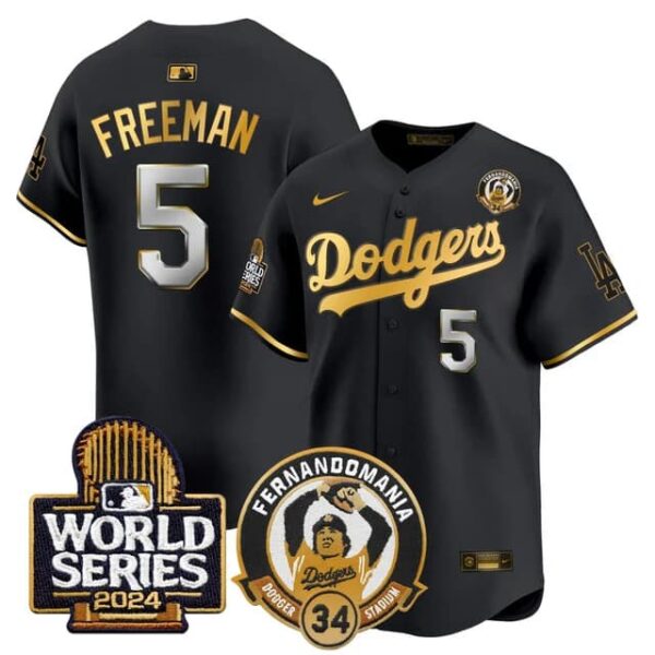 Men's Dodgers Fernando Valenzuela & 2024 World Series Patch Vapor Premier Limited Jersey V3 All Stitched Freddie Freeman #5