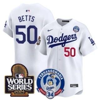 Men's Dodgers Fernando Valenzuela & 2024 World Series Patch Vapor Premier Limited Jersey V3 All Stitched Mookie Betts #50