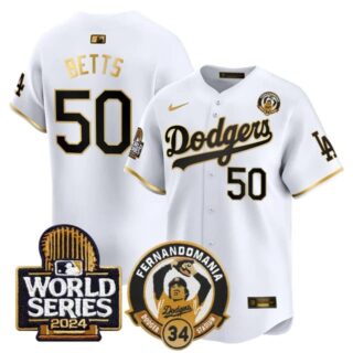 Men's Dodgers Fernando Valenzuela & 2024 World Series Patch Vapor Premier Limited Jersey V3 All Stitched Mookie Betts #50