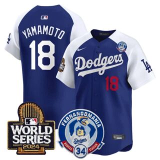 Men's Dodgers Fernando Valenzuela & 2024 World Series Patch Vapor Premier Limited Jersey V3 All Stitched Yamamoto #18