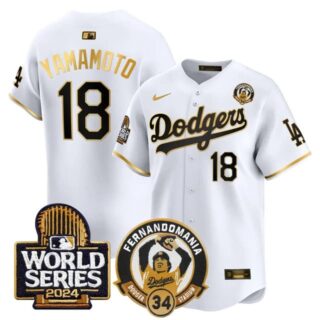 Men's Dodgers Fernando Valenzuela & 2024 World Series Patch Vapor Premier Limited Jersey V3 All Stitched Yamamoto #18