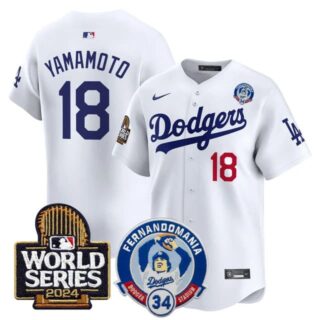 Men's Dodgers Fernando Valenzuela & 2024 World Series Patch Vapor Premier Limited Jersey V3 All Stitched Yamamoto #18