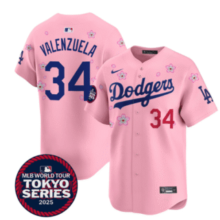 Men's Dodgers Tokyo Series 2025 Vapor Premier Limited Jersey Stitched Cherry Blossom Fernando Valenzuela #34