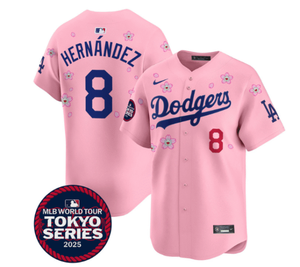 Men's Dodgers Tokyo Series 2025 Vapor Premier Limited Jersey Stitched Cherry Blossom Kike Hernandez #8