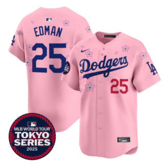 Men's Dodgers Tokyo Series 2025 Vapor Premier Limited Jersey Stitched Cherry Blossom Tommy Edman #25