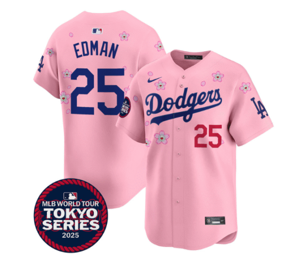 Men's Dodgers Tokyo Series 2025 Vapor Premier Limited Jersey Stitched Cherry Blossom Tommy Edman #25