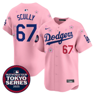 Men's Dodgers Tokyo Series 2025 Vapor Premier Limited Jersey Stitched Cherry Blossom Vin Scully #67