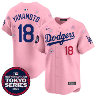 Men's Dodgers Tokyo Series 2025 Vapor Premier Limited Jersey Stitched Cherry Blossom Yamamoto #18