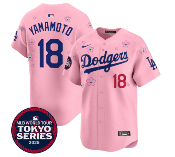 Men's Dodgers Tokyo Series 2025 Vapor Premier Limited Jersey Stitched Cherry Blossom Yamamoto #18